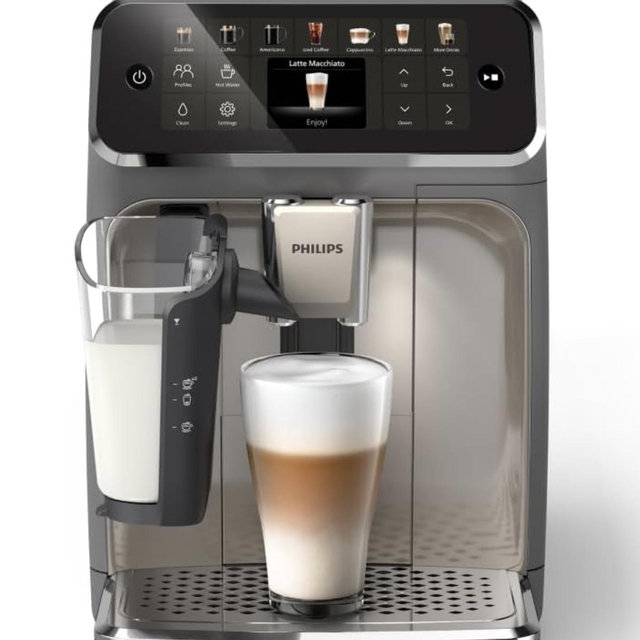 Philips 4400 Series Fully Automatic Espresso Machine – 12 Hot & Iced Coffees, Quick-to-Clean LatteGo Milk System, SilentBrew, QuickStart, Ceramic Grinder, Cashmere Grey (EP4444/90)