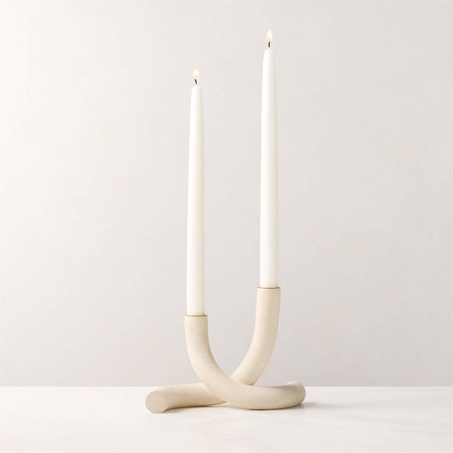 Blythe White Double Taper Candle Holder