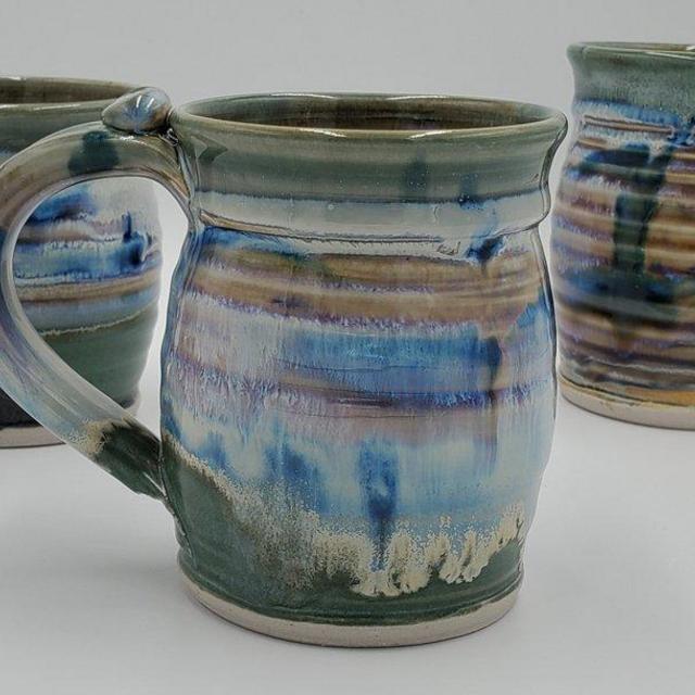 Liscom Hill Pottery - Teal and Seafoam Landscape Mug