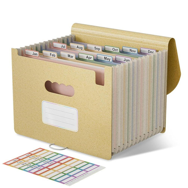 EcoStash Accordion File Organizer, 12 Pockets Wheat Straw Expanding File Folders, Monthly Bill Receipt Organizer, 100% BPA Free, Return to Nature, Healthy Living, Letter/A4 Size - Wheat Yellow
