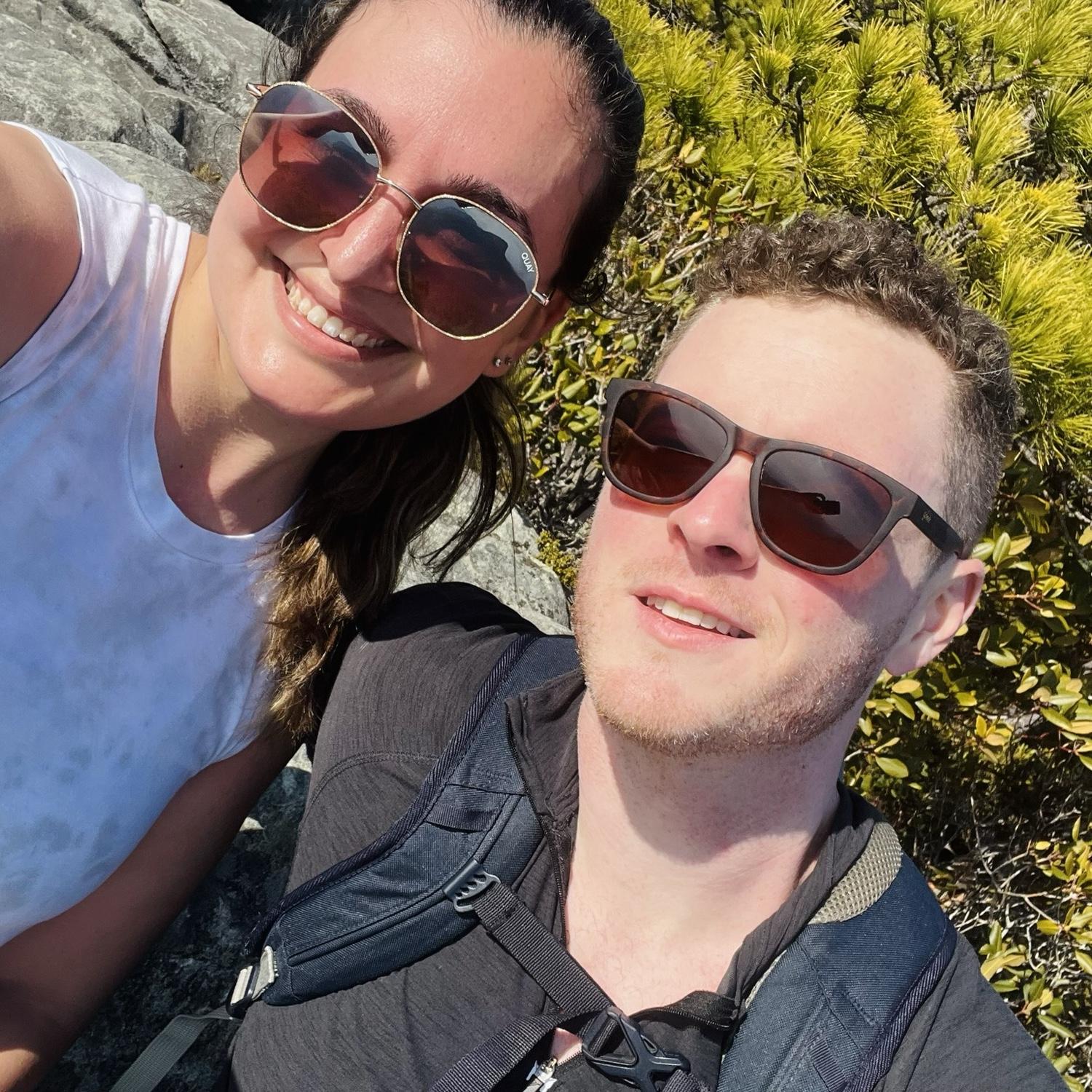 Our first photo together after hiking in Linville Gorge!