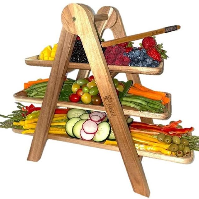 Paos- 3 Tier Acacia Wood Charcuterie Boards, serving tray, cheese board set, large charcuterie board set, house warming gifts new home, wedding registry items, housewarming gift wooden tray, wood tray