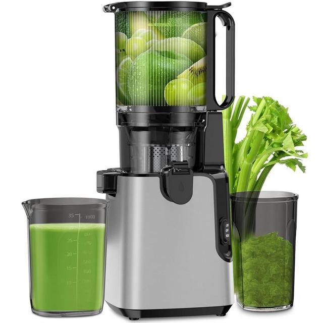 Juicer Machines with 6.1" Extra Large Feed Chute, Cold Press Juicer Fit Whole Vegetables and Fruits, 350W Professional Masticating Juicer Easy to Clean for Batch Juicing (Silver)