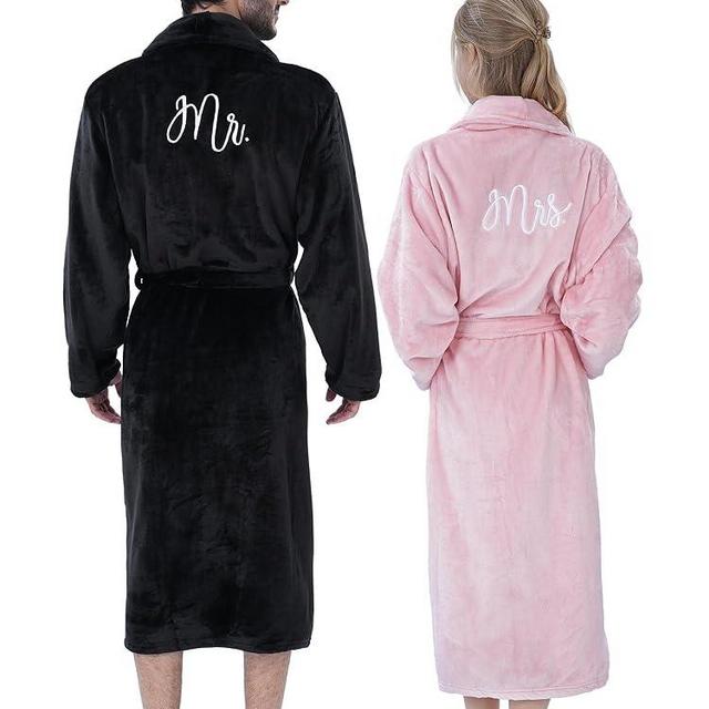 Jecery 2 Pcs His and Hers Robes for Couples Mr and Mrs Bathrobes Flannel Embroidered Matching Robes Wedding Engagement Gifts