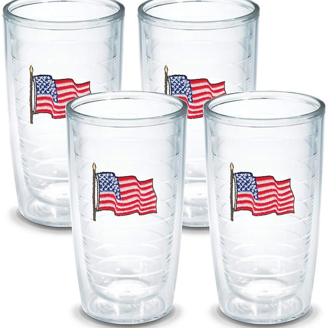 Tervis American Flag Made in USA Double Walled Insulated Tumbler Cup Keeps Drinks Cold & Hot, 16oz - 4pk, Unlidded