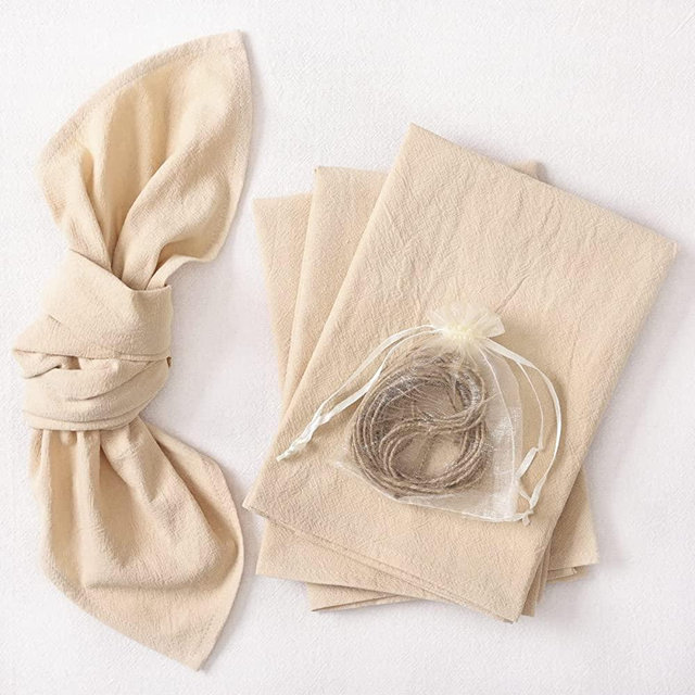 Socomi Cotton Linen Napkins Bulk 17"x17" Stonewashed Cloth Dinner Napkins Rustic Thick Table Napkins for Family Events Parties Wedding Decoration (Set of 6, Champagne)