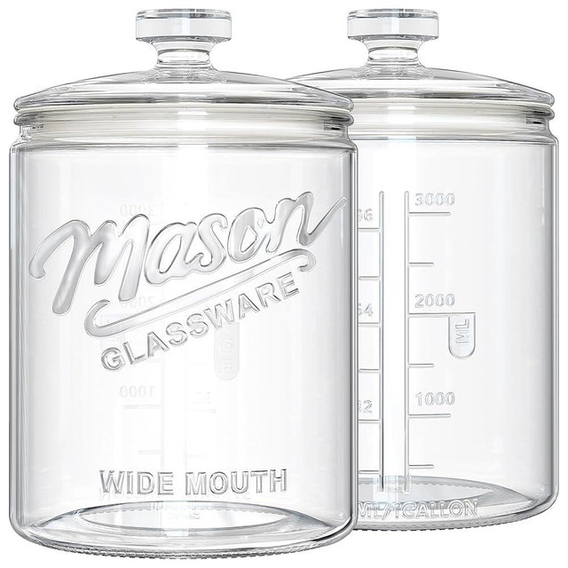 1 Gallon Cookie Jars, 2 Pcs, Large Glass Jars with Airtight Lids for Kitchen, Wide Mouth Food Storage Containers for Flour, Sugar, Sourdough Starter, Candy, Coffee, Dog Treat, Apothecary, Laundry