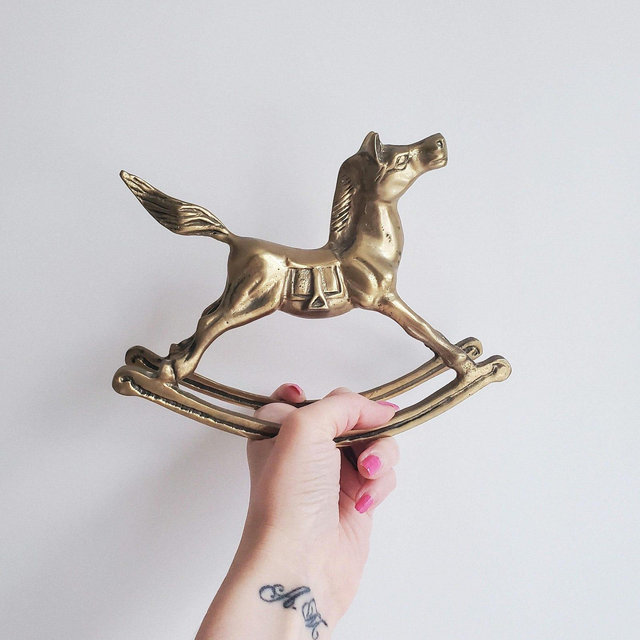 Vintage 1970s Ornate Brass Rocking Horse, Girls Room Decor, MCM Hollywood Regency