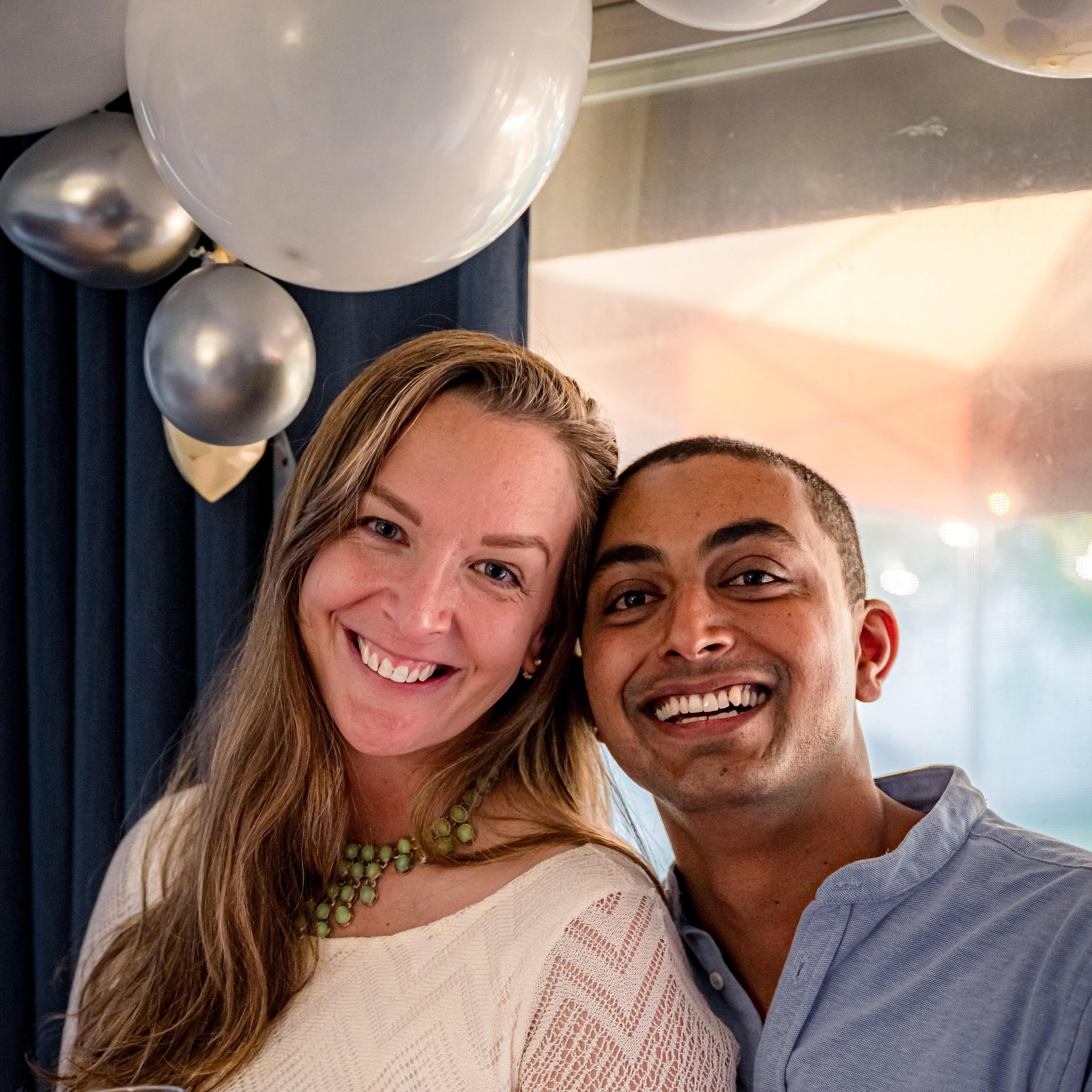 At our awesome engagement party! Thanks Rosy & Paul.