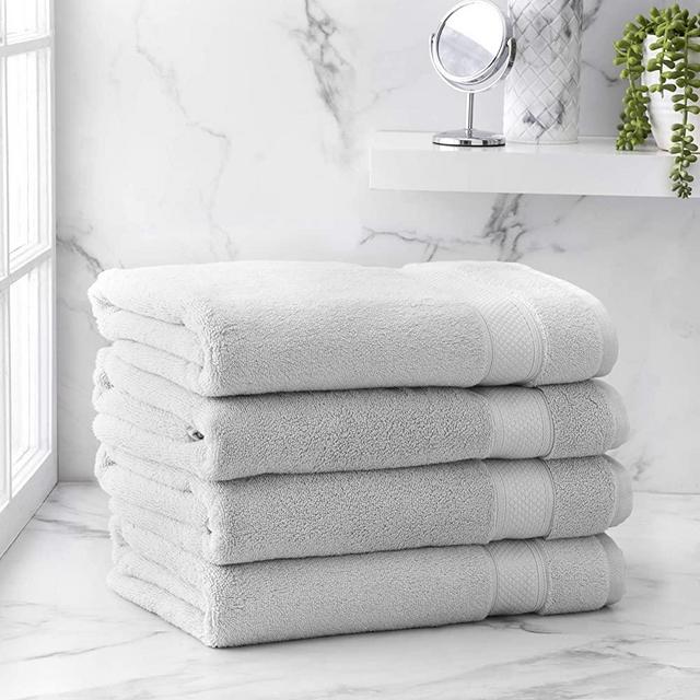 Welhome Ideal Luxurious Hygro Cotton Polyester 4 Piece Bath Towels | Silver | Quick Dry | Fade Resistant | Absorbent | Durable | Softer & Lofter Wash After Wash | 600 GSM | Machine Washable
