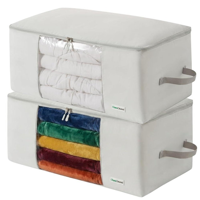 2 Pack Comforter Storage Bag - Folding Organizer bag for King/Queen Comforters, Pillows, Blankets, Bedding/Quilt, Blanket, Duvet, Mothproof Space Saver; Large Collapsible Organizers, 24"x14"x11"
