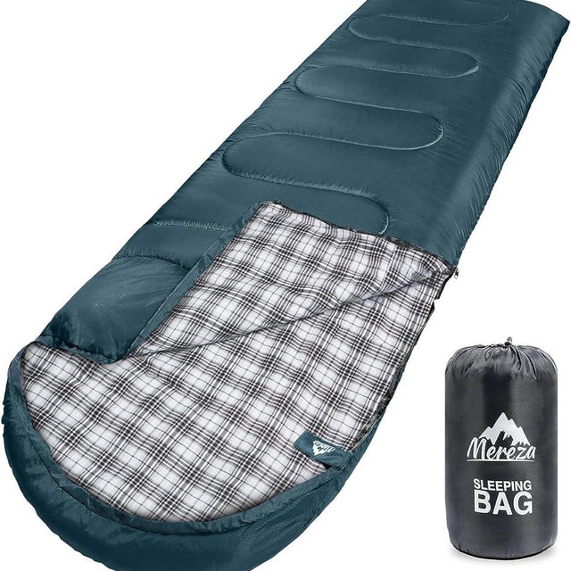 MEREZA Flannel Sleeping Bag for Adults XL, Large Wide Sleeping Bags for Camping Mens Warm Sleeping Bag 4 Season Warm & Cool Weather with Compression Sack