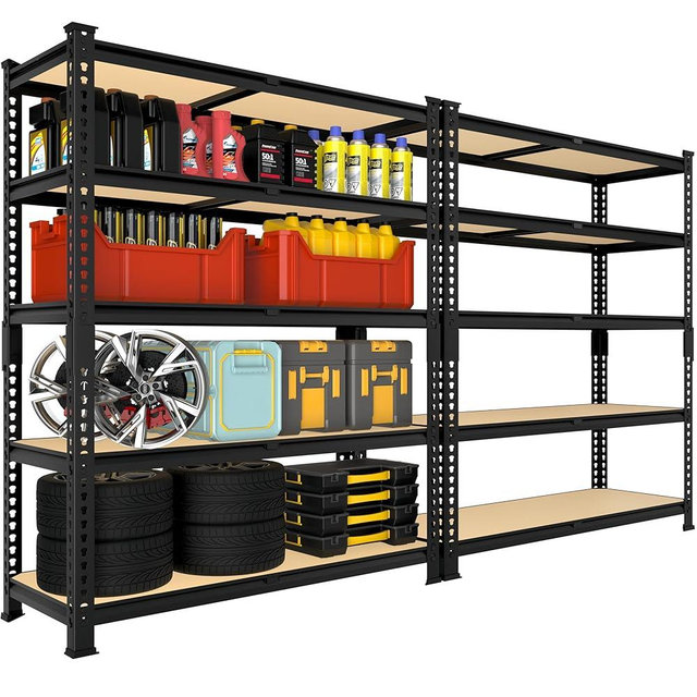 BuxWellBang Heavy Duty Metal Storage Shelves - 35.5" W x 11.8" D x 72" H 5 Tier Adjustable Garage Shelving Unit, Industrial Utility Rack Shelf for Warehouse, Pantry, Kitchen, Black, 2 PCS