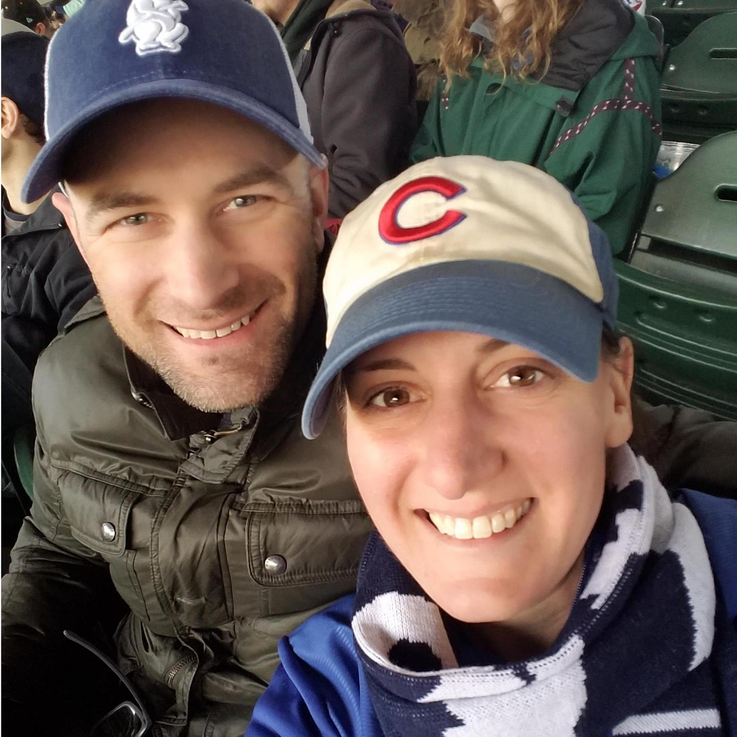 Marissa wears Red Sox gear at Fenway, and Brian wears Cubs gear at Wrigley...baseball is the one sport where we are on the same page!