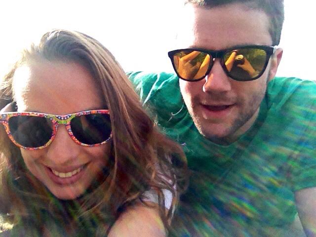 Our first photo together - catching some 2014 sun (and maybe a beer or two)!