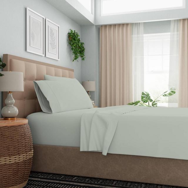 Color Sense King 1200 Thread Count Cotton Rich Sateen Sheet Set Light Green