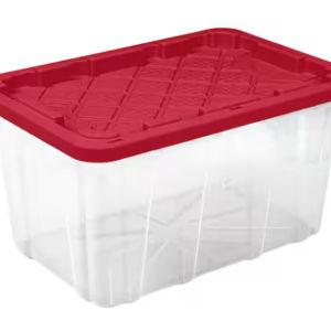 27 Gal. Tough Storage Tote Clear with Red Lid