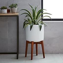 Mid-Century Turned Wood Leg Planter - Solid (Tall)