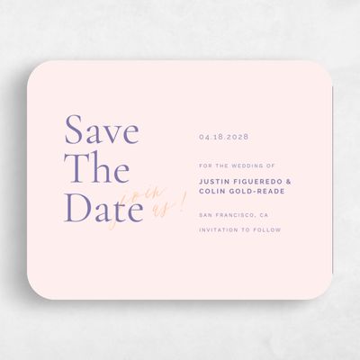 Pink Rounded Wedding Save the Date - Violetta Landscape