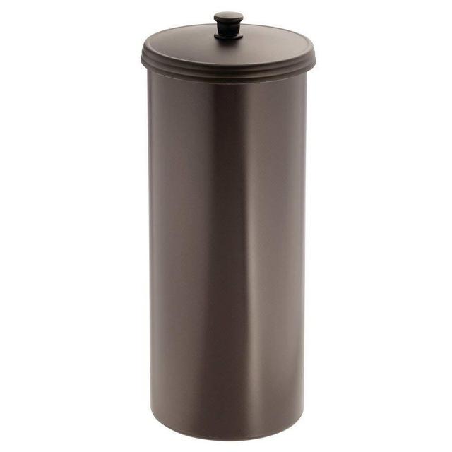 iDesign Kent Plastic Toilet Tissue Roll Reserve Bathroom, Vertical Free Standing Compact Organizer, Holds 3 Paper, Bronze