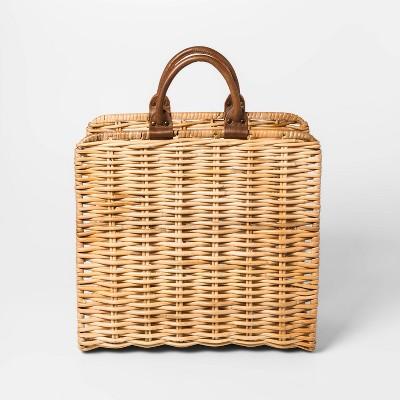 17.3" x 16.5" Rattan Log Holder with Leather Handles Natural - Threshold™