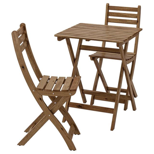ASKHOLMENTable+2 chairs, outdoor, gray-brown stained