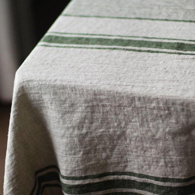 Heavy Linen Tablecloth for Easter Table - French Style Striped Washed Linen Table Cloth - Rectangle Square or Round
