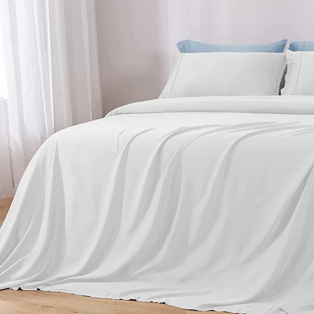 GOKOTTA 100% Bamboo Sheets California King- White, Hotel Cozy Bed Sheets with Elastic Corner Straps, Super Soft Silky Bedding Sheets & Pillowcases Set for Hot Sleeper- 4 Pieces Sets (Cal King, White)
