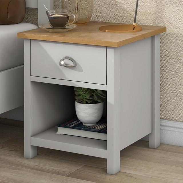 Simplie Fun Country Gray Solid One Drawer Nightstand Side Table with Oak Top