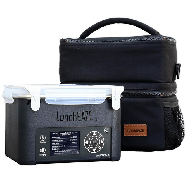 LunchEAZE XL Cordless Heated & Electric Lunch Box – Battery-Powered, 6-Cup Capacity, 220°F, Automatic Scheduled Heating, Insulated Bag for Hot Meals Anywhere