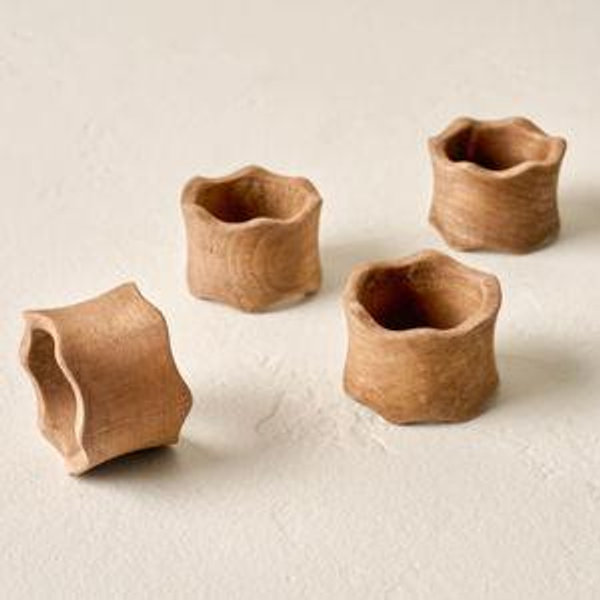 Antiqued Wood Napkin Ring Set of Four