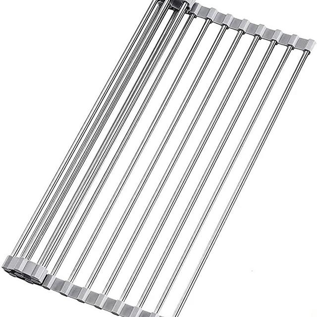 20.5" x 15.3" Large Dish Drying Rack,KIBEE 304 Stainless Steel Roll Up Over The Sink Drainer for Cups Fruits Vegetables,Gadget Tool for Many Kitchen Task