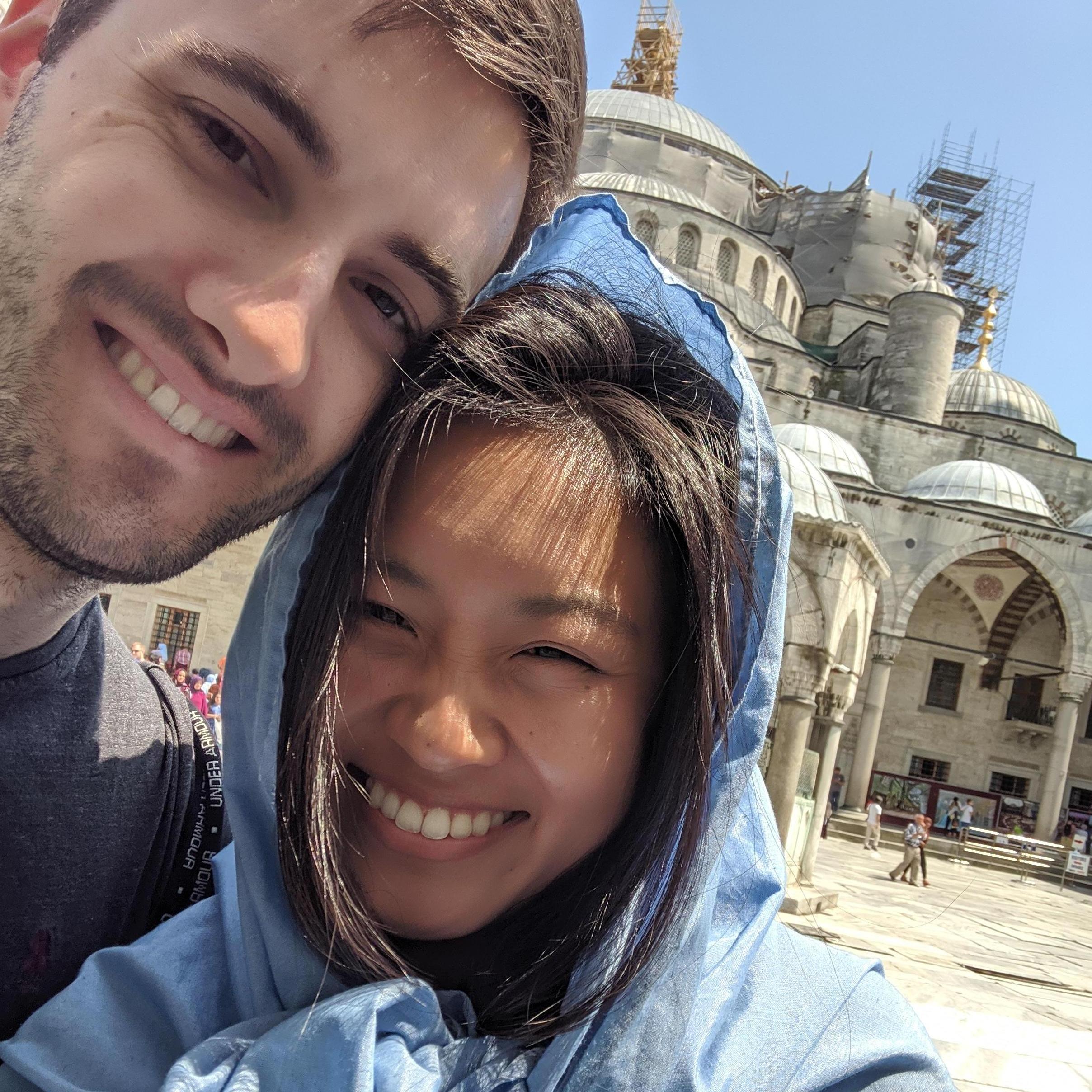 In line for the Blue Mosque in Istanbul.
