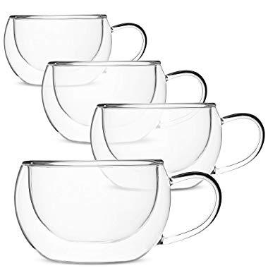 BTäT- Insulated Coffee Cups, Set of 4 (9 oz, 270 ml), Double Wall Glass Tea Cups, Glass Cups, Glass Mug, Glass Coffee Cups, Latte Cups, Latte Mug, Clear Mugs, Glass Cappuccino Cups, Glass Coffee Mugs