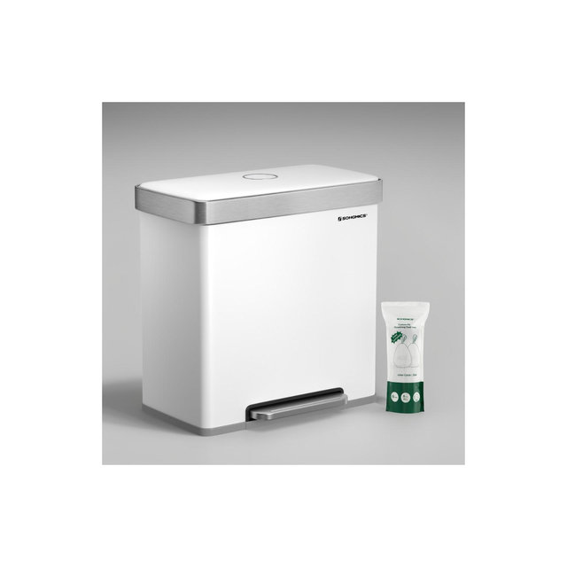 Kitchen, 16 Gallon Dual Compartment Garbage Can, 60L Pedal Recycling Bin, Stainless Steel, 15 Trash Bags Included