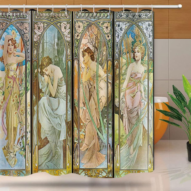 NTETSN Art Deco Shower Curtain 72 x 72 Inch Vintage Geometric Pattern Fabric Elegant Classic Floral Bathroom Curtain Waterproof Curtain with 12 Hooks for Home Apartment Hotel Bathroom Decor