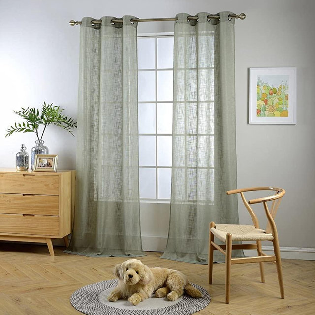 MIUCO Semi Sheer Curtains Poly Linen Textured Solid Grommet Curtains 84 Inches Long for Living Room 2 Panels (2 x 37 Wide x 84" Long) Sage