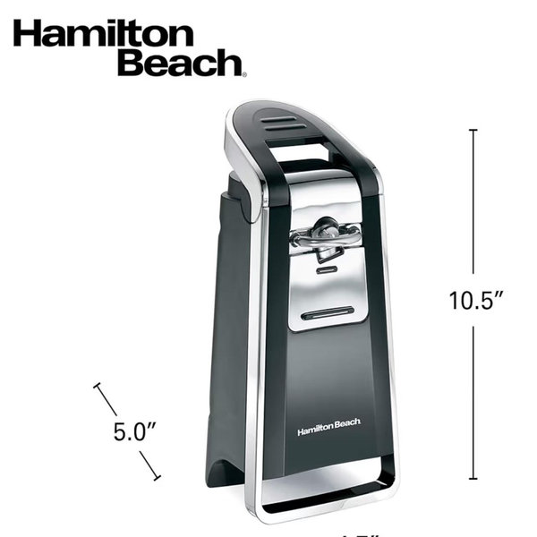 Hamilton Beach Smooth Touch Electric Automatic Can Opener with Easy Push Down Lever, Eliminates Sharp Edges, Opens All Standard-Size and Pop-Top Cans, Extra Tall, Black and Chrome (76606AG)
