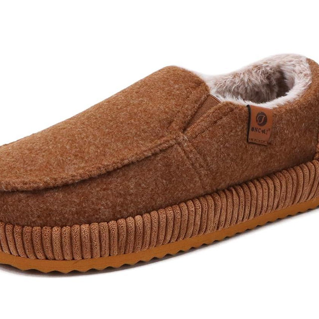 ONCAI Mens Clog Slippers with Arch Support Stripe Faux Fur Cotton-Blend High-Density Memory Foam Warm House Slippers Slip-on Indoor Outdoor Rubber Sole Size 7-16