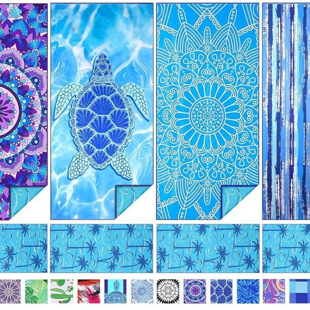 4 Pack Microfiber Thin Beach Towel Lightweight 71x32 Extra Large Sand Free Soft Towels Quick Dry for Travel Pool Yoga Gym Sports Beach Accessories Vacation Essential Gift