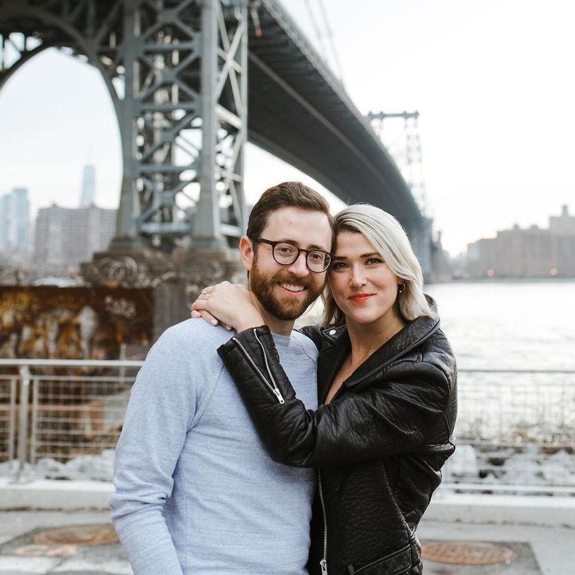 Posing in front of our favorite neighborhood bridge: the Williamsburg bridge in Brooklyn.