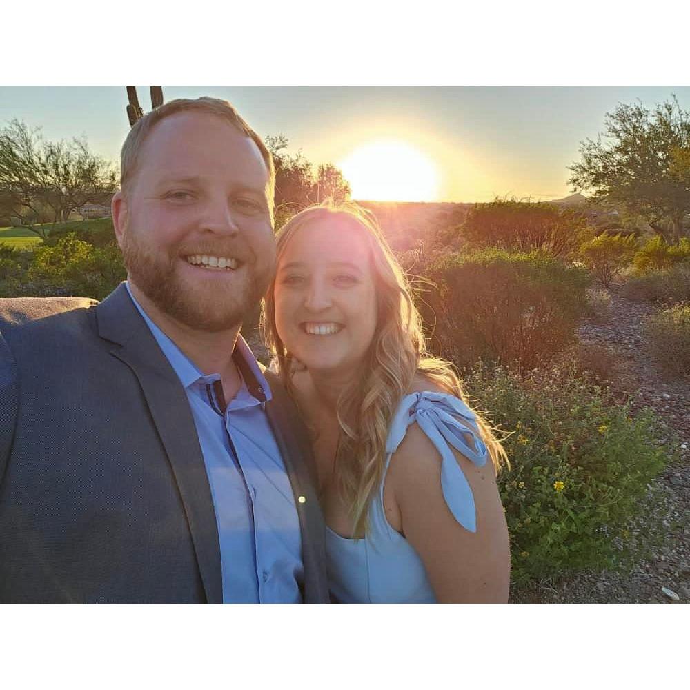 At our friend's Kaci and Connor's wedding, started our matching outfits at weddings