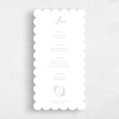 Blue Scalloped Wedding Menu - Serrano