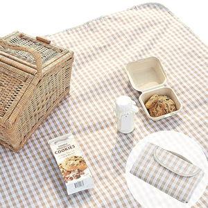 Cute Gingham Picnic Blanket, Waterproof Foldable, in Large 80x60in and Extra Large 80x80in, Portable Compact Beach Blanket, Oversized XL Outdoor Mat (Tan, X-Large)