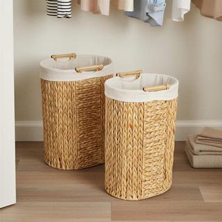 Handwoven Water Hyacinth 2-Piece Hamper Set with Cotton Lining