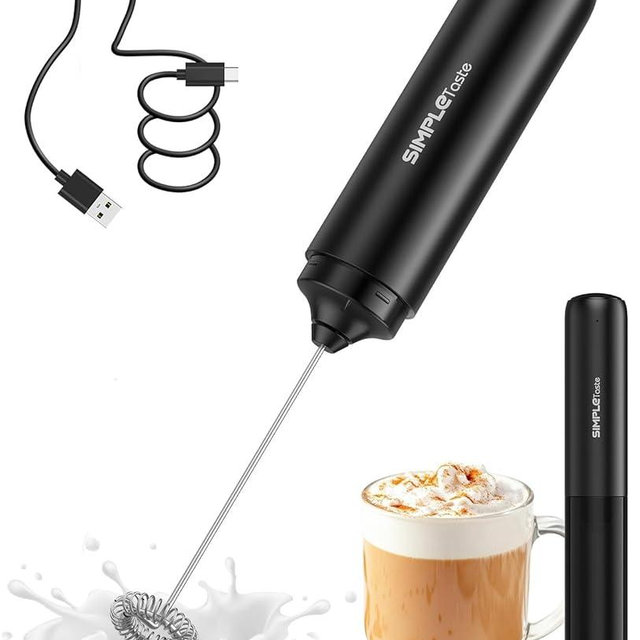 SIMPLETaste Milk Frother Wand Rechargeable Handheld Drink Mixer, USB-C Electric Whisk with Stainless Steel Whisk for Coffee, Lattes, Cappuccino, Matcha, Hot Chocolate&Creamer