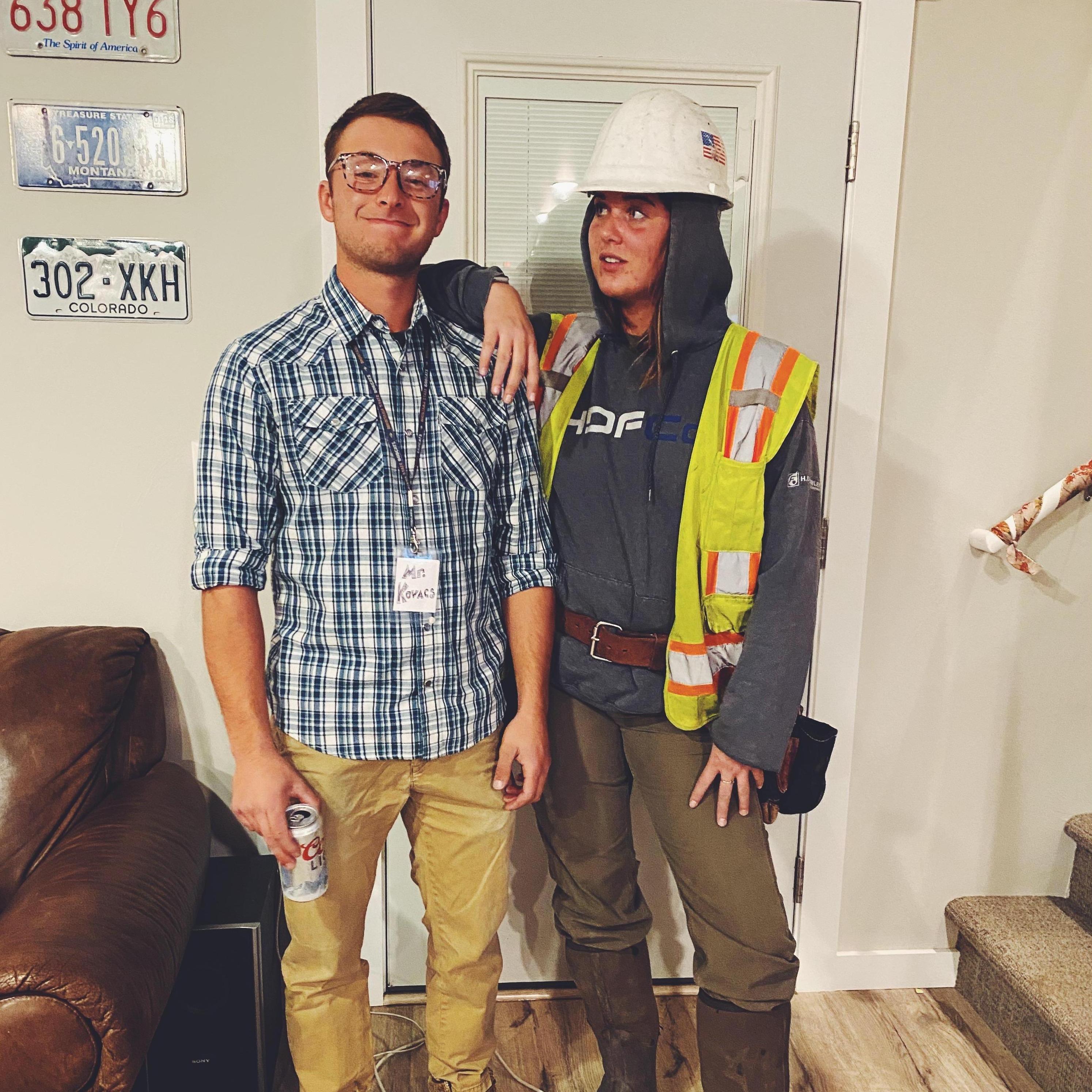 Dressed up as each other for Halloween; a teacher and a contractor, just reversed!