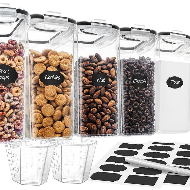 Cereal Container Set, VERONES 6 Pack Cereal Dispensers, 4L/132.5OZ BPA Free Airtight Food Storage Container for Cereal, Flour, Sugar, with 2 measuring cups and 20 reusable labels