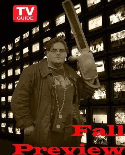 Gene as his character Bruce Campbell John Mcclane, (BCJM) a TV zealot at the LARP Dystopia Rising.
