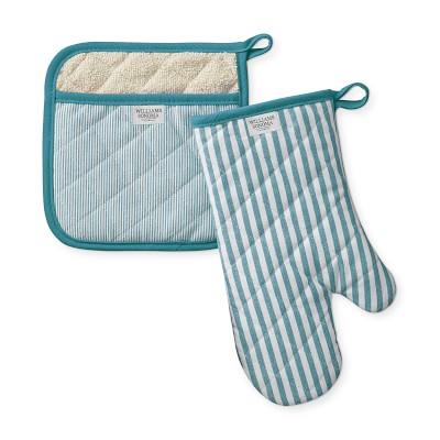 Williams Sonoma Bay Stripe Mitt & Potholder, Enamel Blue